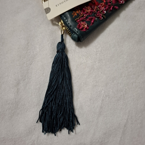 Anthropologie Anna Harlow Russo Monogram A Clutch Beaded Sequin Leather Green - Picture 4 of 12